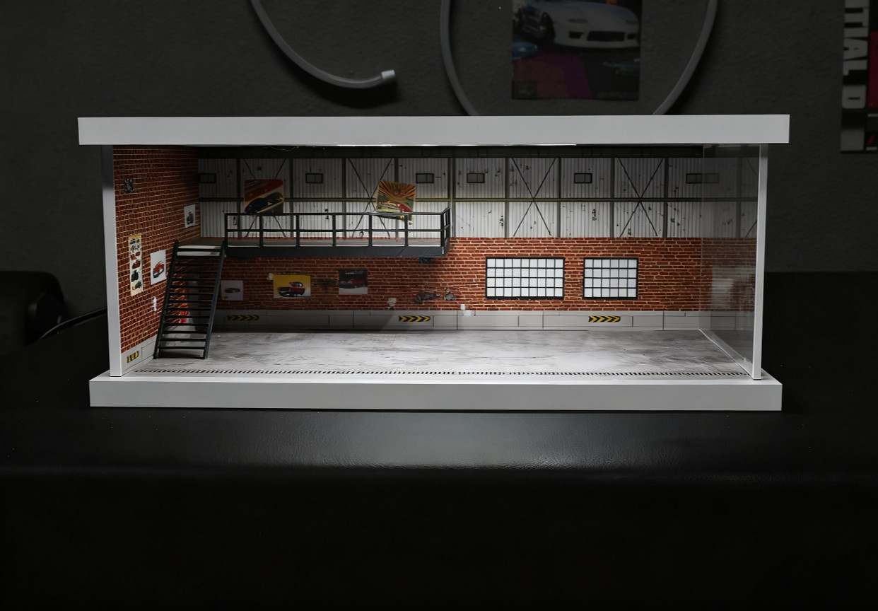 1/64 Garage Diorama Diecast Car Display Case LED Lighting Parking Lot Scene US