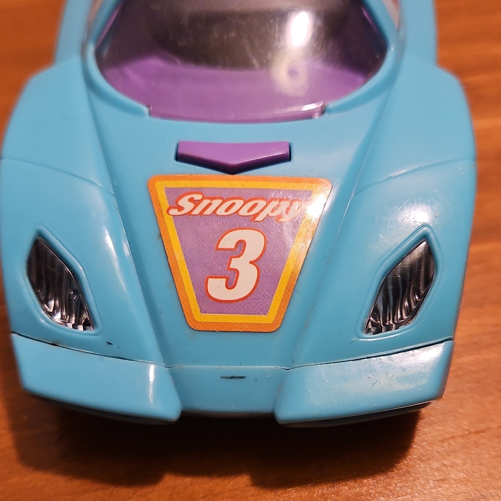 Snoopy Blue & Purple Plastic Toy Race Car Peanuts Collectible by Galerie