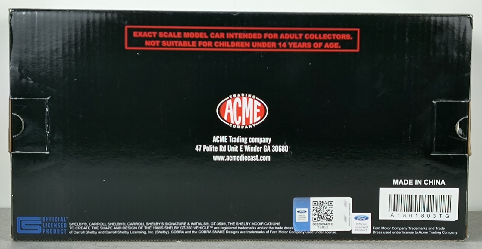 Acme Tom’s Garage 65 Shelby Mustang GT 350 “Driving School” 1:18 RARE # 87 /102