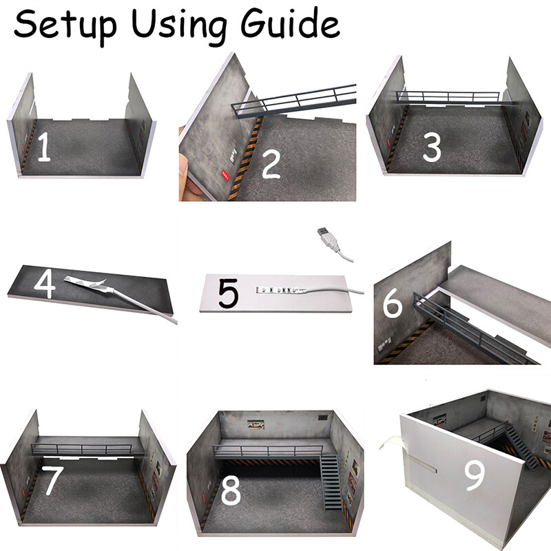 Assemble Diorama 1:64 Double Deck USB LED Lighting Model Car Station – Grey
