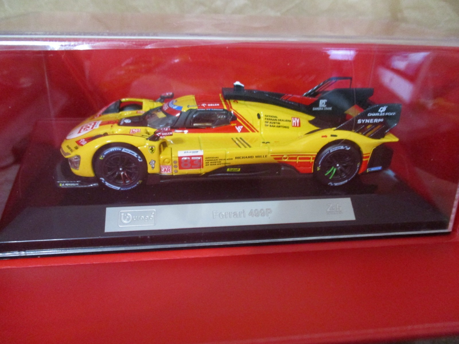 Bburago 24hr Le Mans #83 Ferrari AF Corse 499P in Red 1:43 diecast w/case