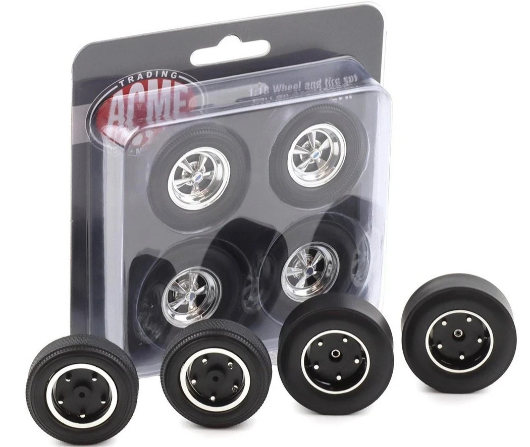 Acme GMP Parts 1/18 Cragar SS Skinnies Slicks Drag Chrome Wheels Rubber Tires