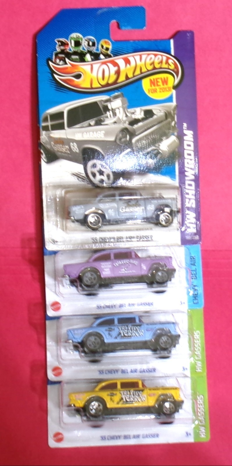 HOT WHEELS 1955 CHEVROLET BELAIR GASSER NHRA DRAGCARS LOT OF 4 MOC