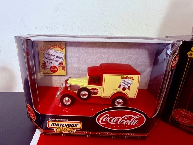 Coca-Cola Matchbox Diecast Collector Lot – VW Bus, Jaguar + 3 Trucks Bundle