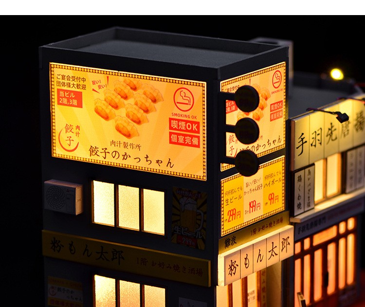 DIY Handmade 1/64 Diorama Car Garage Model LED Japanese Street Buildings Display