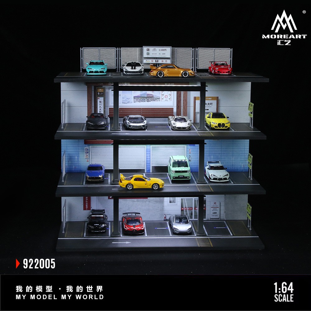 Diorama 1/64 Diecast Car Garage Model LED Street Parking Lots Buildings Scene US