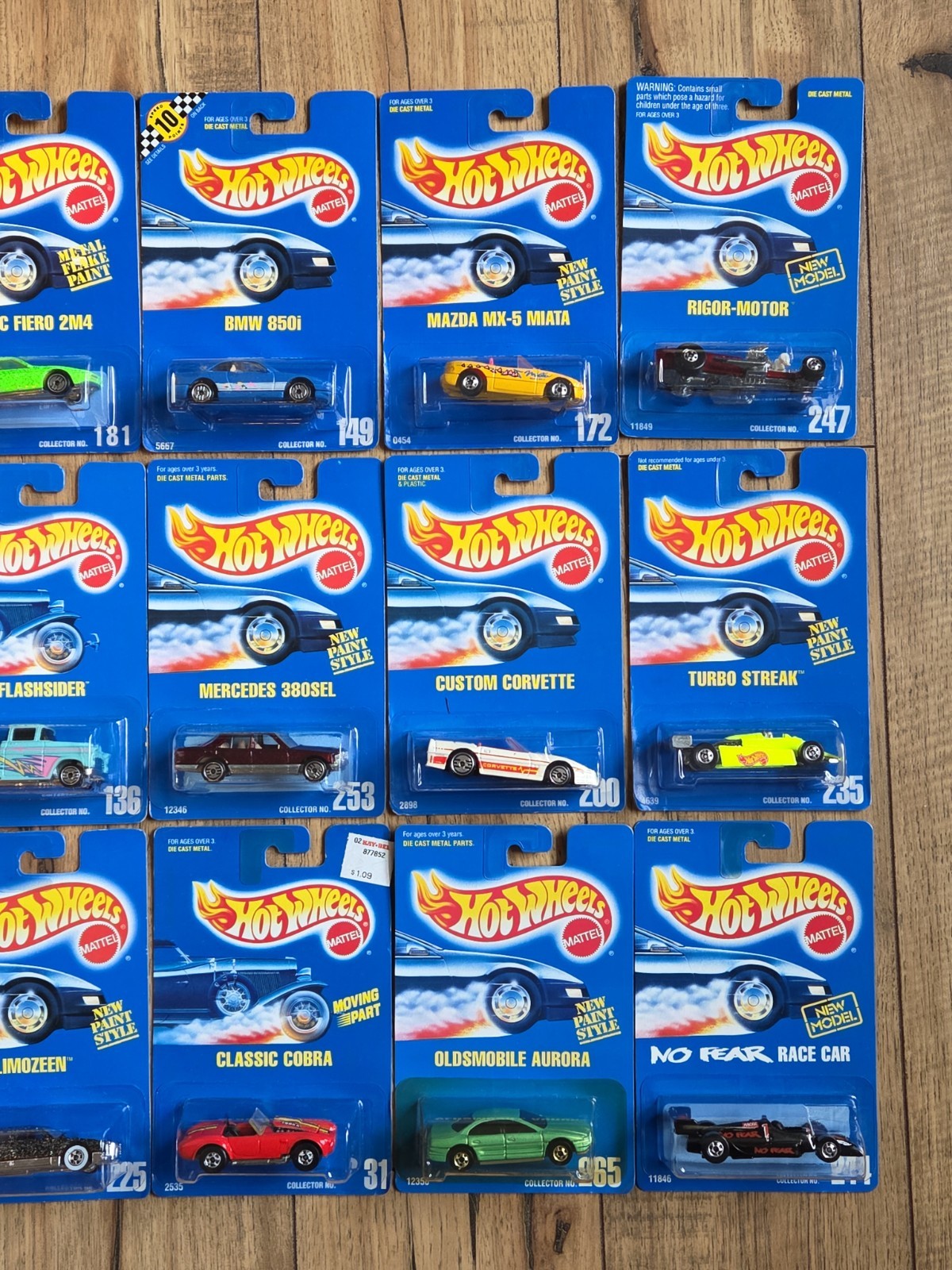 Hot Wheels Lot Of 15 Blue Cards, Pontiac, BMW, Olds, Cobra, Chevy, Mazda, 380SEL
