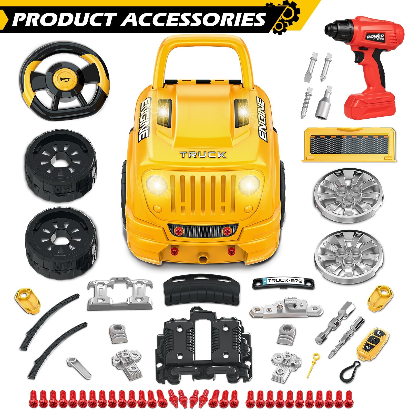 Large Truck Engine Builder Mechanic Repair Set Toys for Boys Ages 3-8 Years Old
