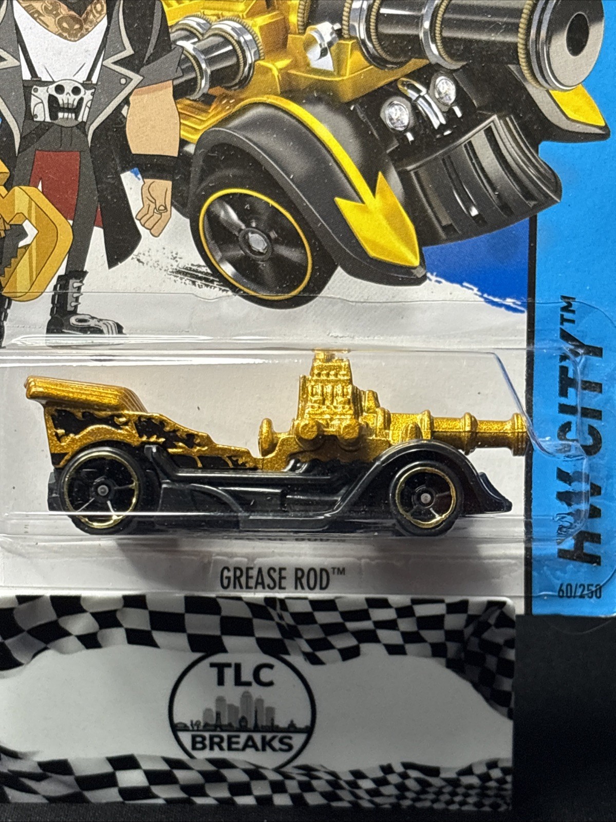 Hot Wheels Grease Rod 2015 HW City 1:64 Gold Black Steampunk Cannon Diecast Car