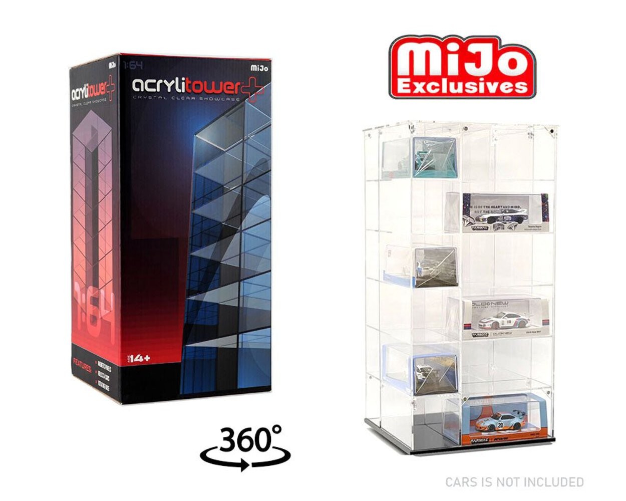 Showcase 1:64 Acrylitower+ Large 24-Car Display Desk Top Spinner with Magnetic C