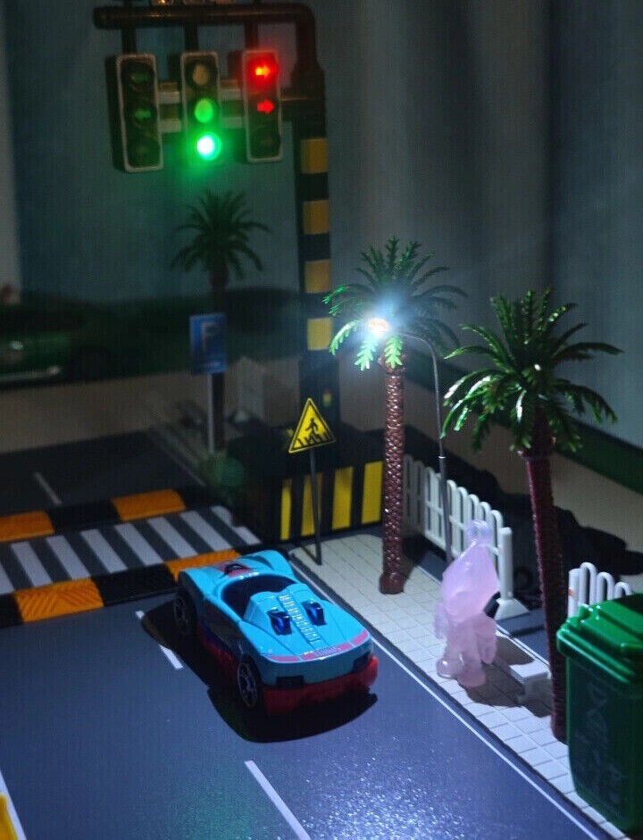Diorama Car Parking Lot Model LED Lighting Street Road 1/64 Scene Display Model
