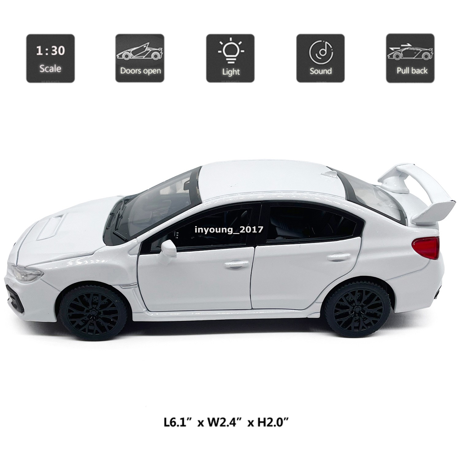 1:30 Subaru WRX STI Model Car Diecast Toy Vehicle Toys for Boys Kids Gifts White