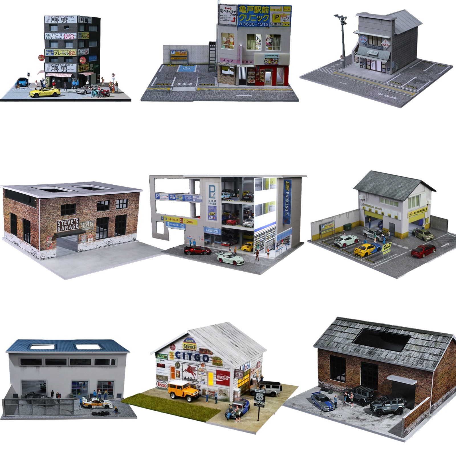1/64 Diorama Diecast Car Garage Model LED Light Building Store Display Gifts US