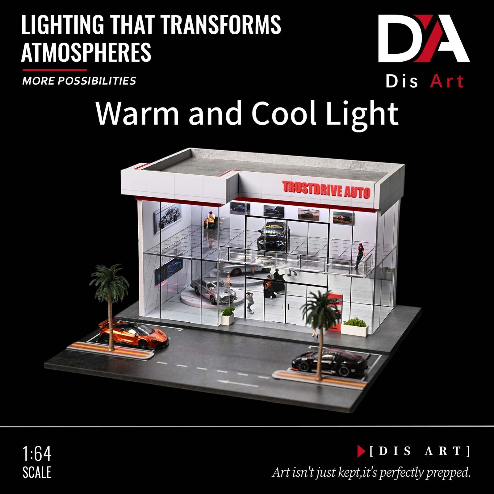 1/64 Diorama 2-Layer Showroom Scene Parking Lot Model LED Light Car Garage Model