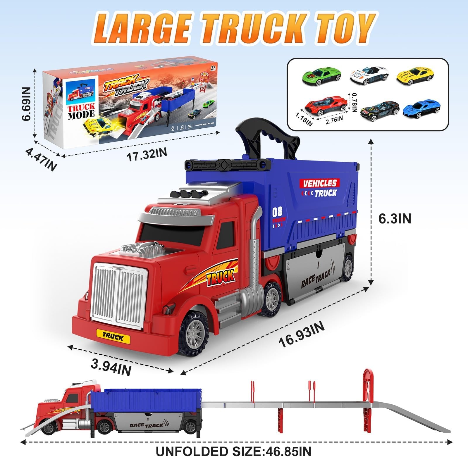 Carrier Truck Race Track Toys, Truck Toys for 3, 4, 5, 6, 7, 8 Years Old Kids…
