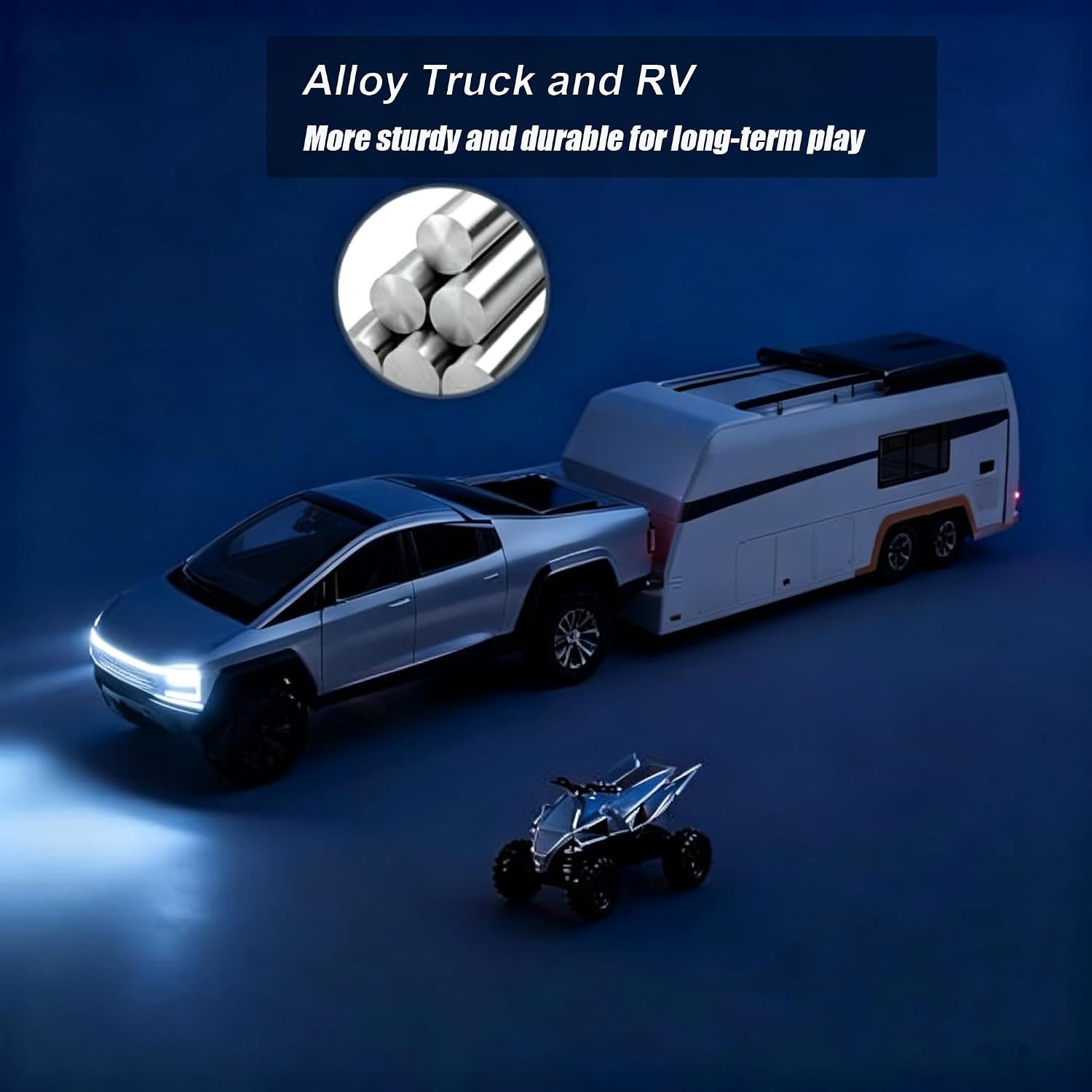 Cyberpickup alloy toy truck set with trailer and motorcycle pull back sound