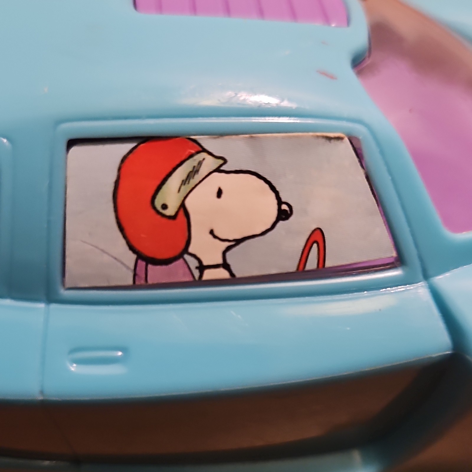Snoopy Blue & Purple Plastic Toy Race Car Peanuts Collectible by Galerie