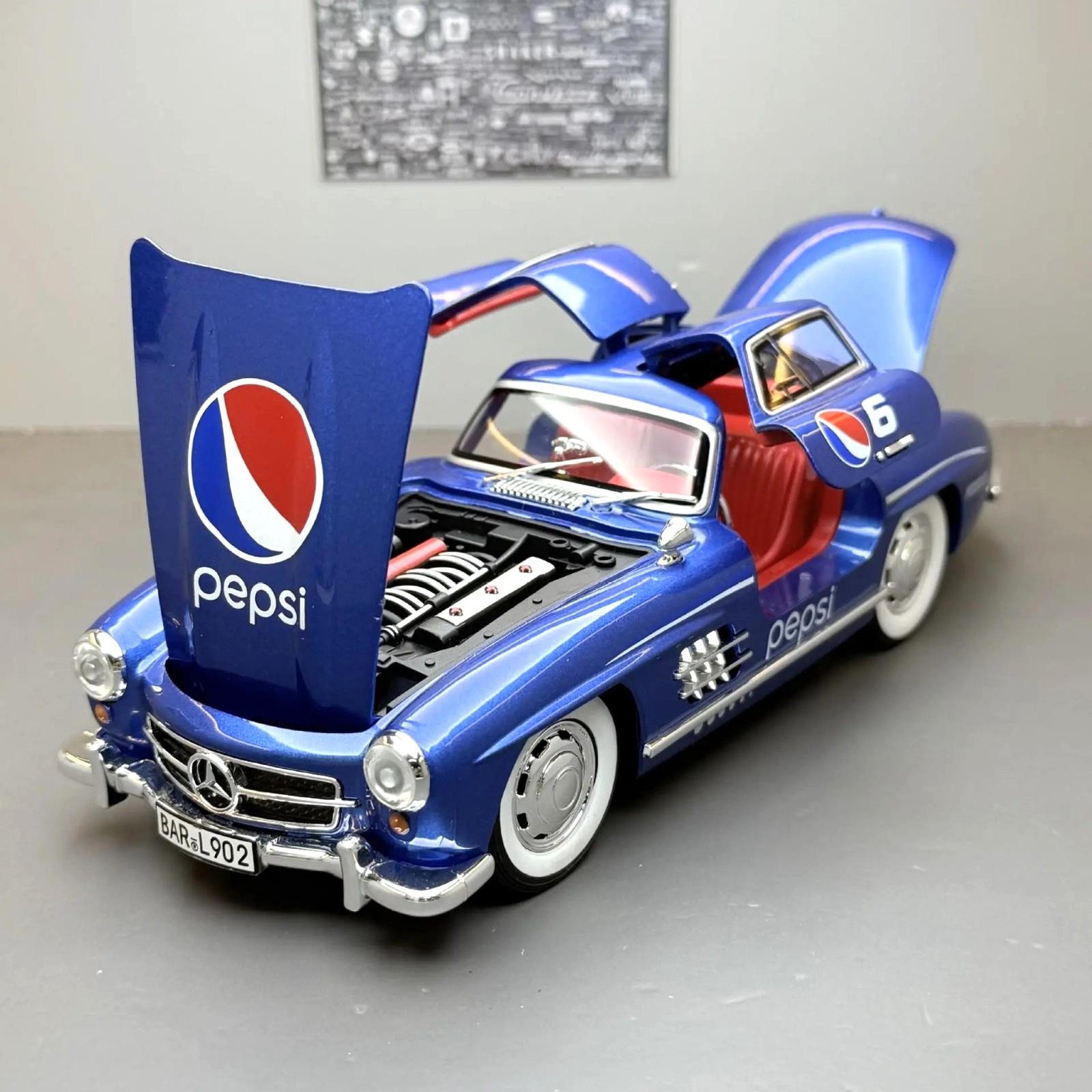 1:24 Mercedes Benz 300SL Pepsi Alloy Diecast Car Model Sound/Light Gift NEW