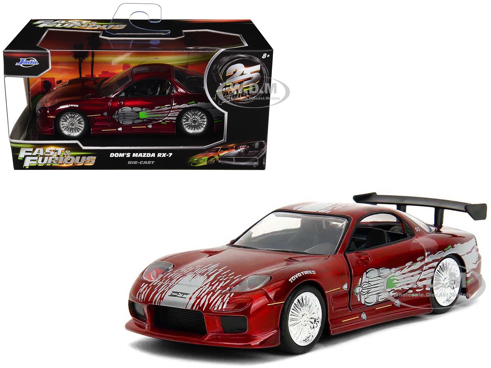 DOM’S MAZDA RX-7 CANDY RED “FAST & FURIOUS 25 YEARS” 1/32 CAR BY JADA 35400