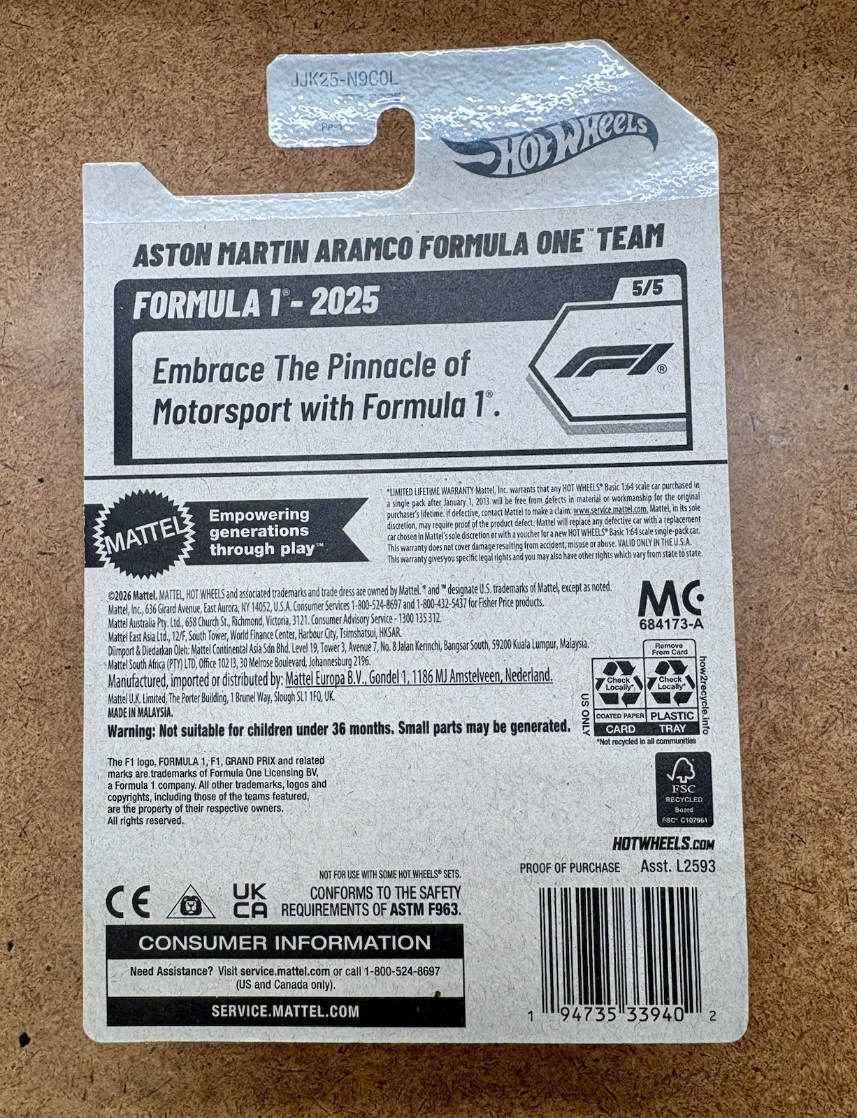 2026 Hot Wheels F1 Aston Martin Aramco Formula One Team Formula 1 #185