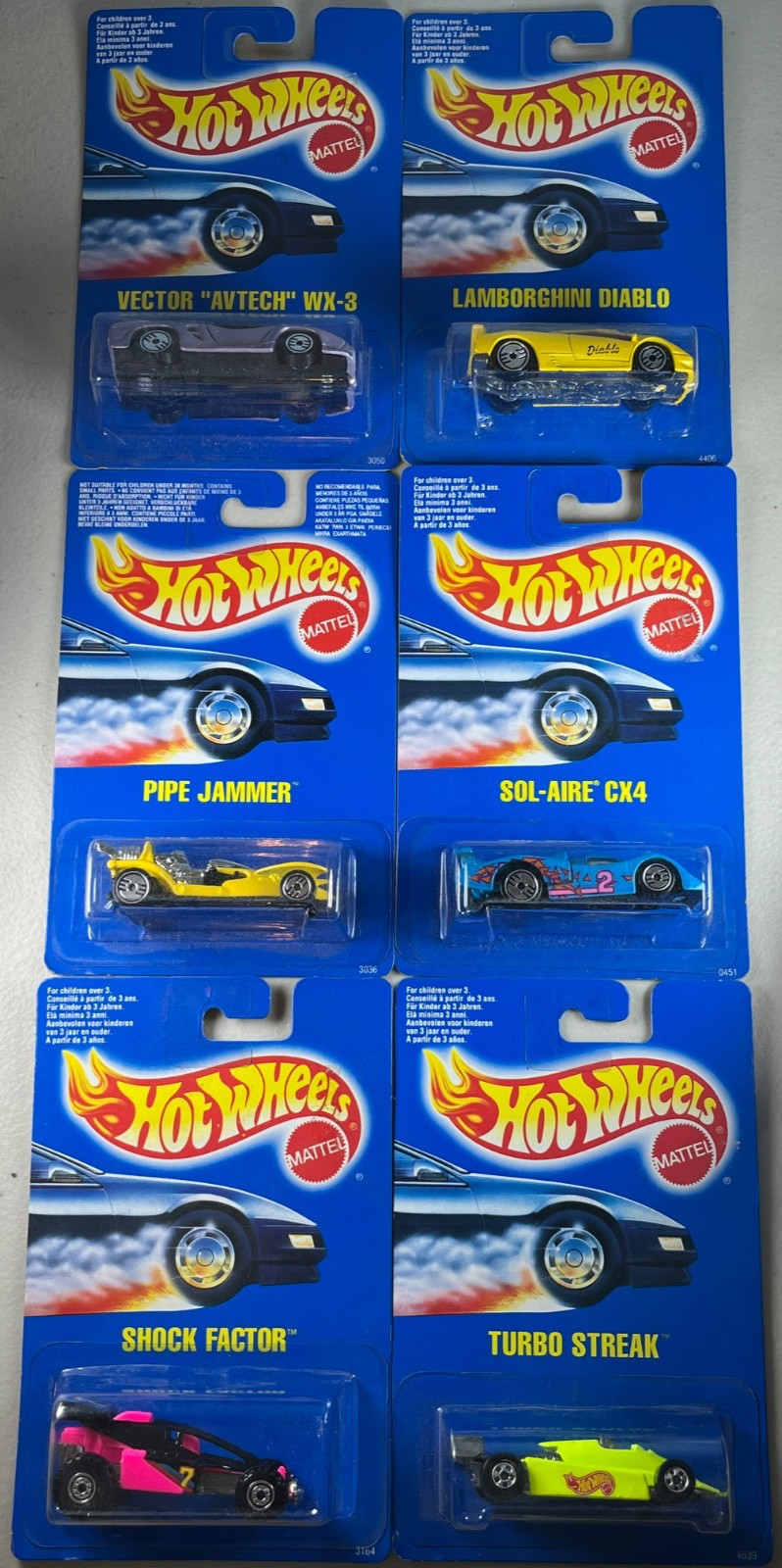 Vintage Hot Wheels Blue Card Lot Vector Diablo Sol-Aire Pipe Jammer 6pc