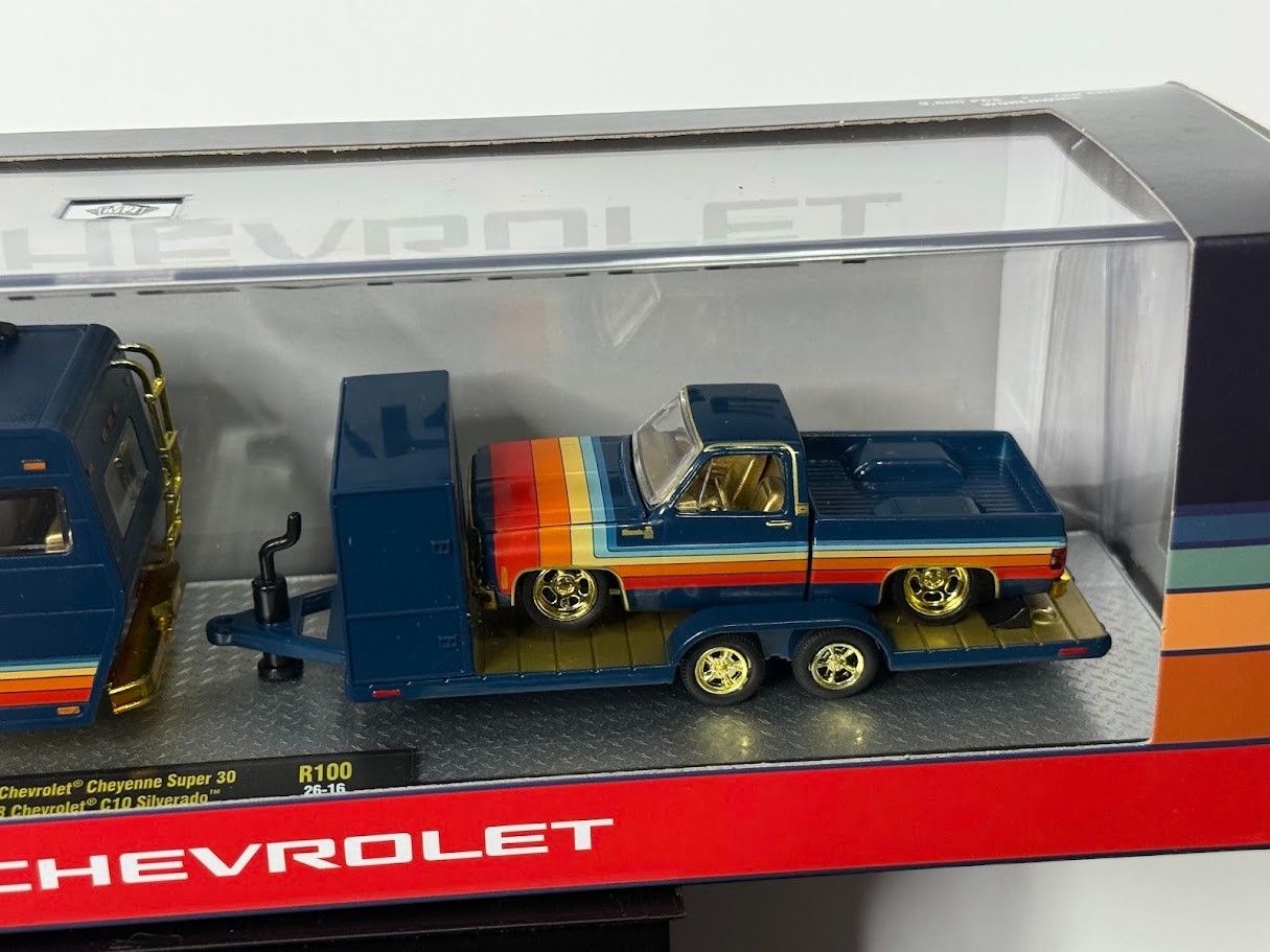 Chase M2 Machines 1975 Cheyenne Super 30 & 1978 C10 Silverado Blue Camper R100