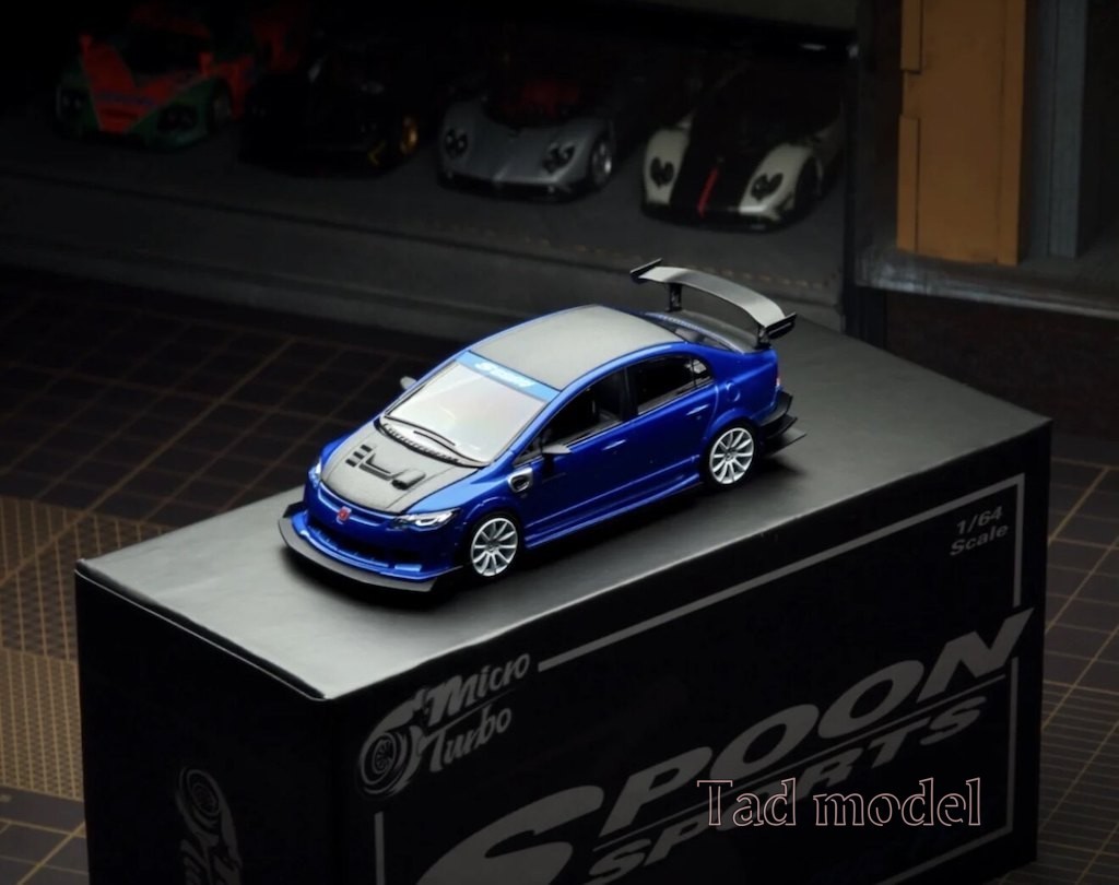 MT 1:64 Blue Carbon Civic Type R FD2 Sports Model Diecast Metal Car
