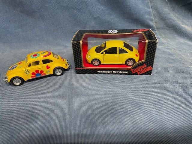 Lot of 2 diecast VW Beetles. One is Maesto other is Kinsmart 1/32 Scale