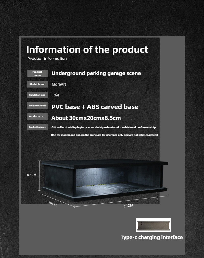 Diorama 1/64 Diecast Garage Model LED Underground Parking Lot Display Case Gift