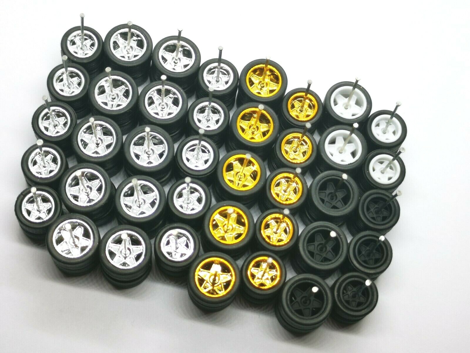 5 Star 10/ 12 mm 4 colors MIX Long Axle 1:64 Rubber Tires 20 Sets