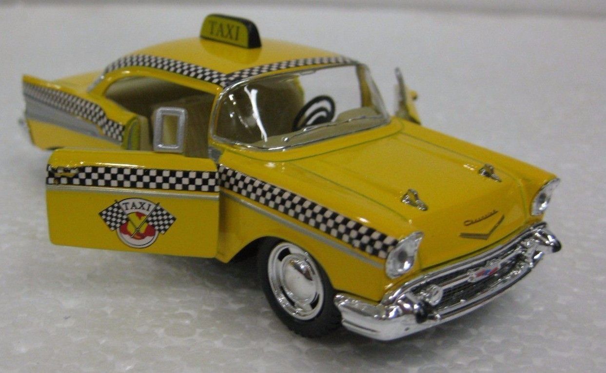 Diecast 1957 Chevrolet Bel-Air Taxi 1:40 Scale with Opening Doors And Pull Back