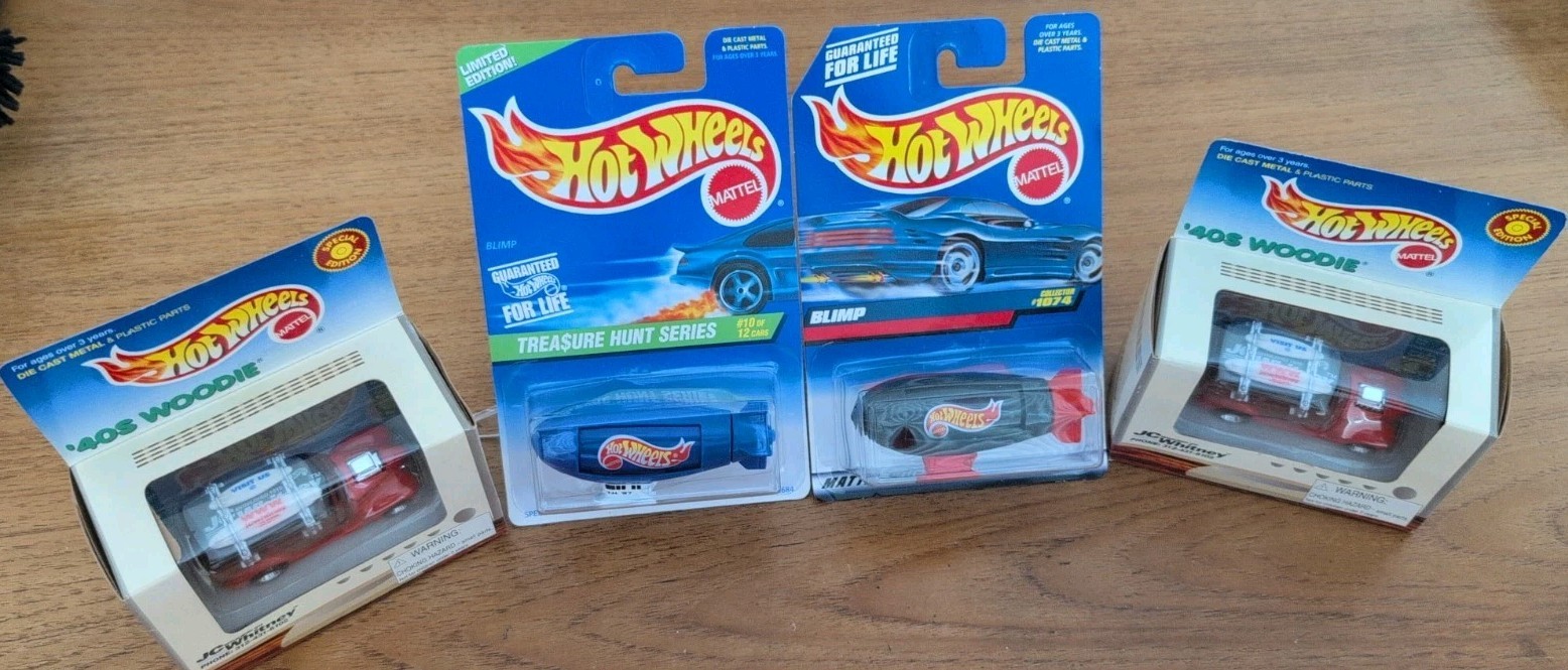 Hot Wheels Lot Of 4 (2) JC WHITNEY ’40S WOODIE (2) BLIMPS *MUST SEE* BUY IT NOW!