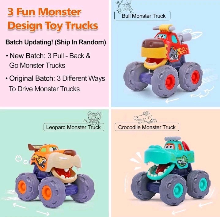 Monster Trucks Toys Gifts, for 1 2 3 Yr Old, Kids Fun, DMG Box/New Inside,