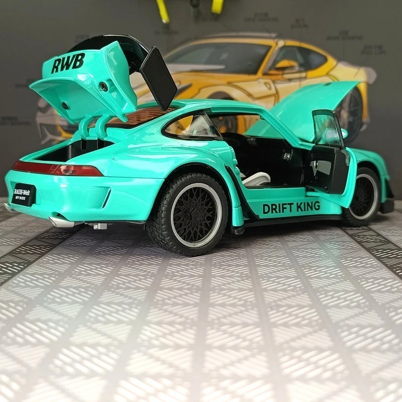 1:22 Porsche RWB 993 Targa 911 Diecast Model Car – Sound Light Pull-Back Toy
