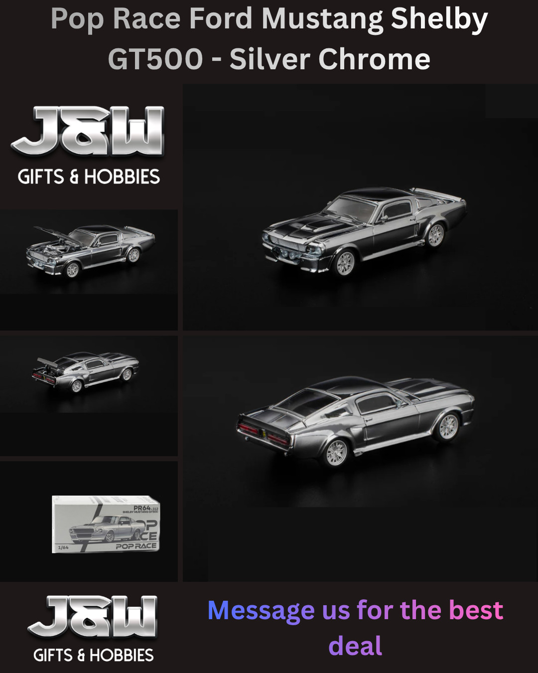 Pop Race Ford Mustang Shelby GT500 – Silver Chrome 640312 1/64