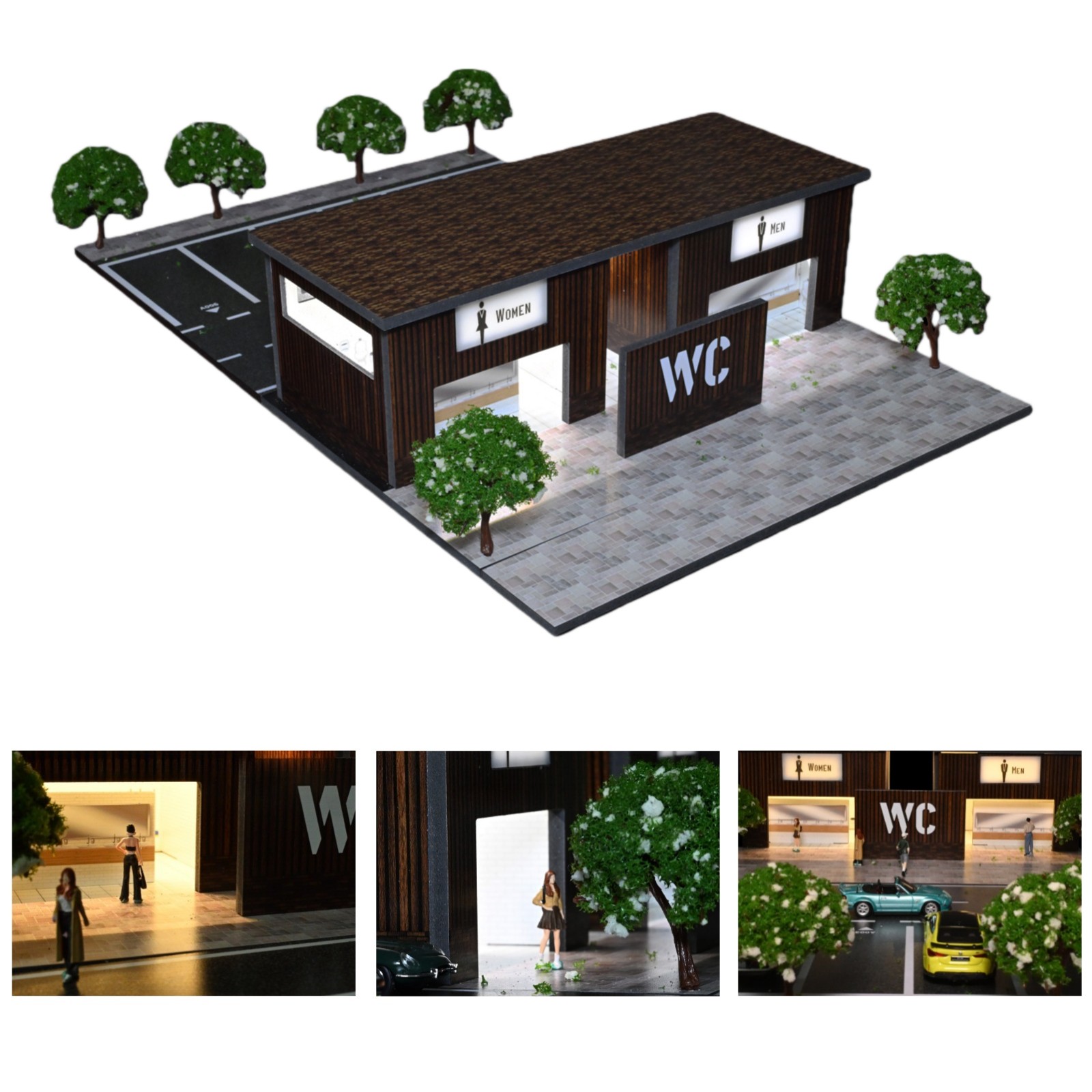 Diorama 1/64 Diecast Car Garage Model LED Street Toilet Building Scene Gifts US