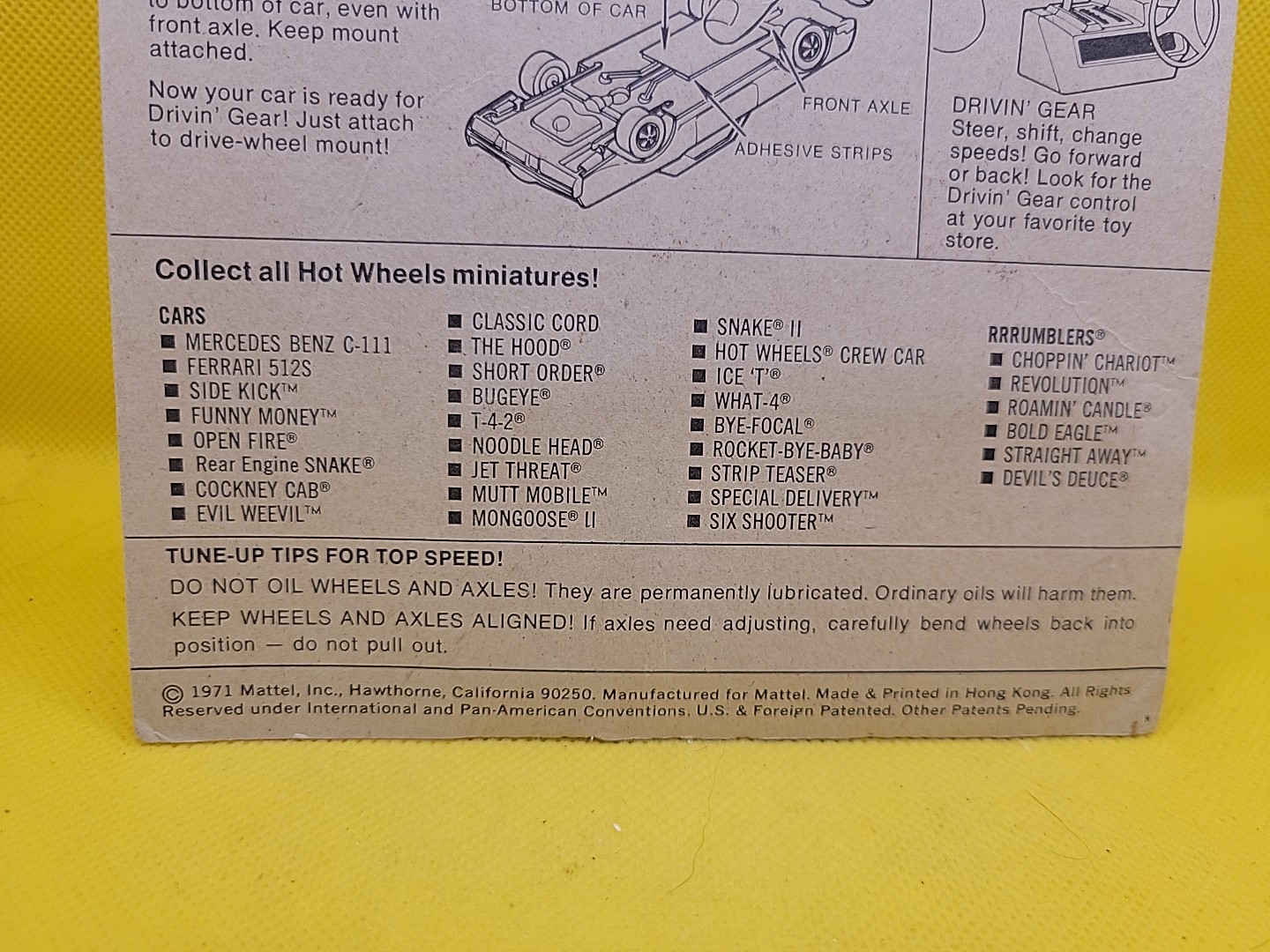 Hot Wheels Red Lines Light Green Side Kick on Card With Protector