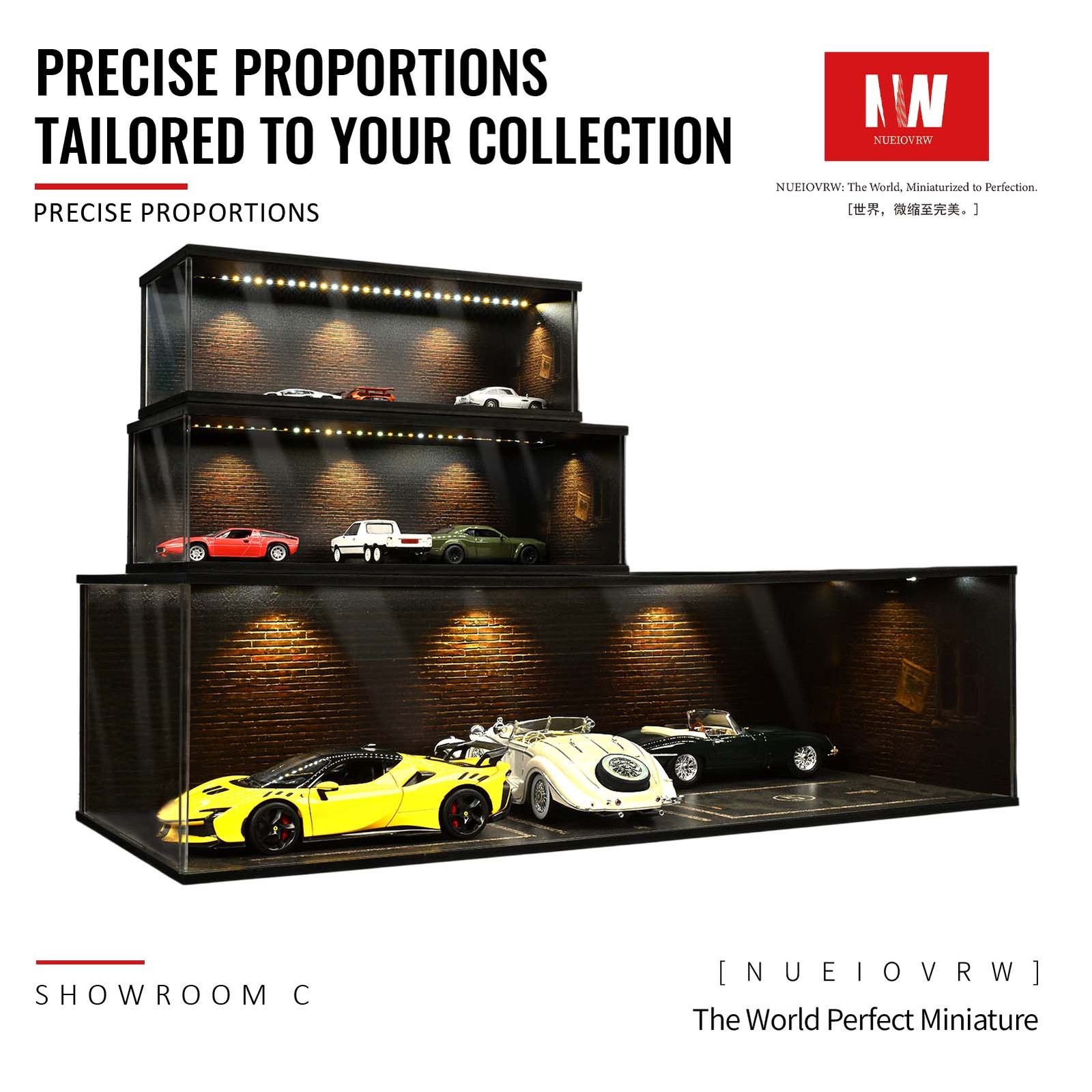 US 1:64/43 Black Garage Diorama Model LED Lighting Parking Lot Display Case Gift