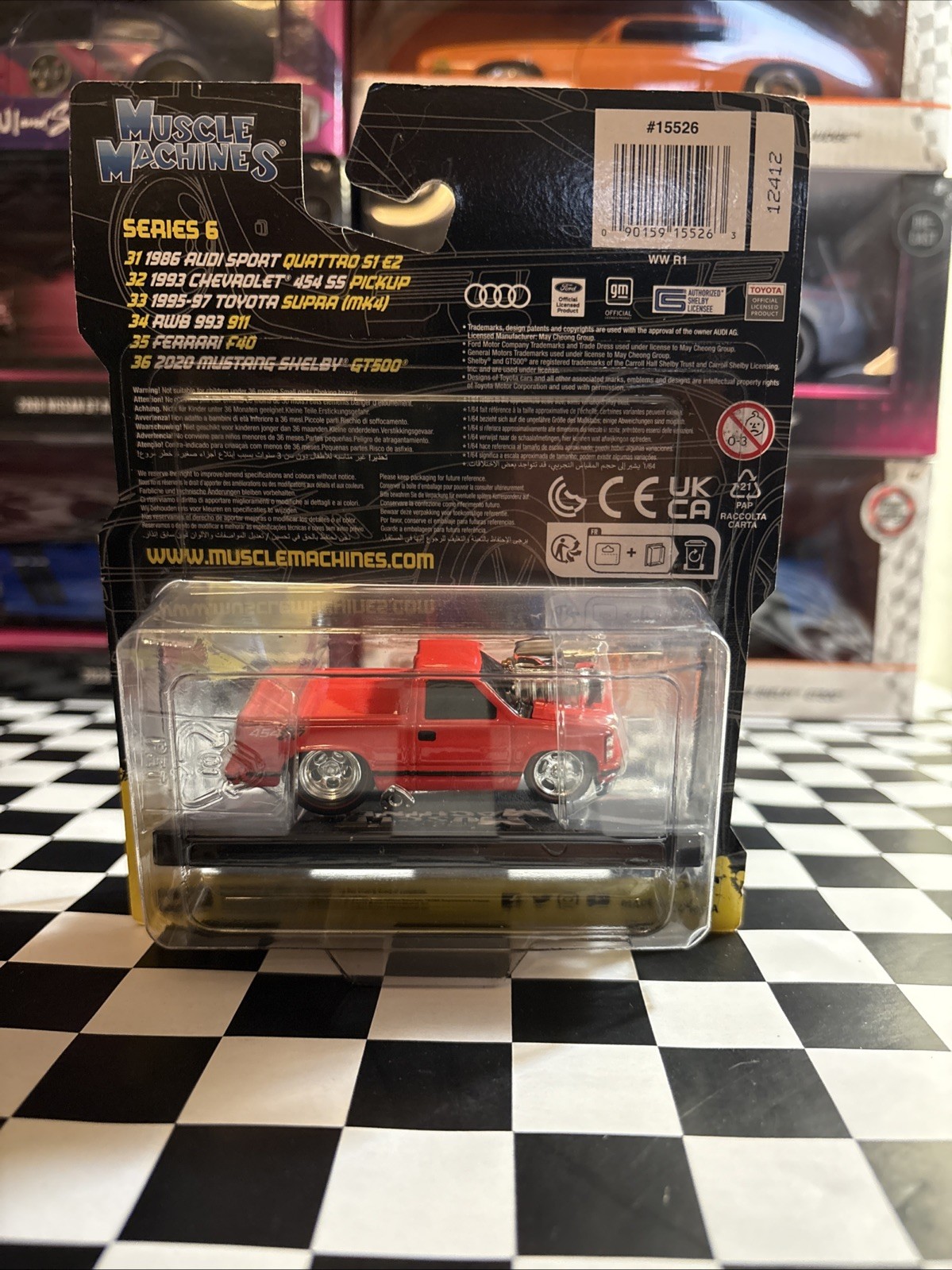 MUSCLE MACHINES 1:64 1993 CHEVY 454 SS RED PICK TRUCK W/ BLOWER & BED COVER NEW!