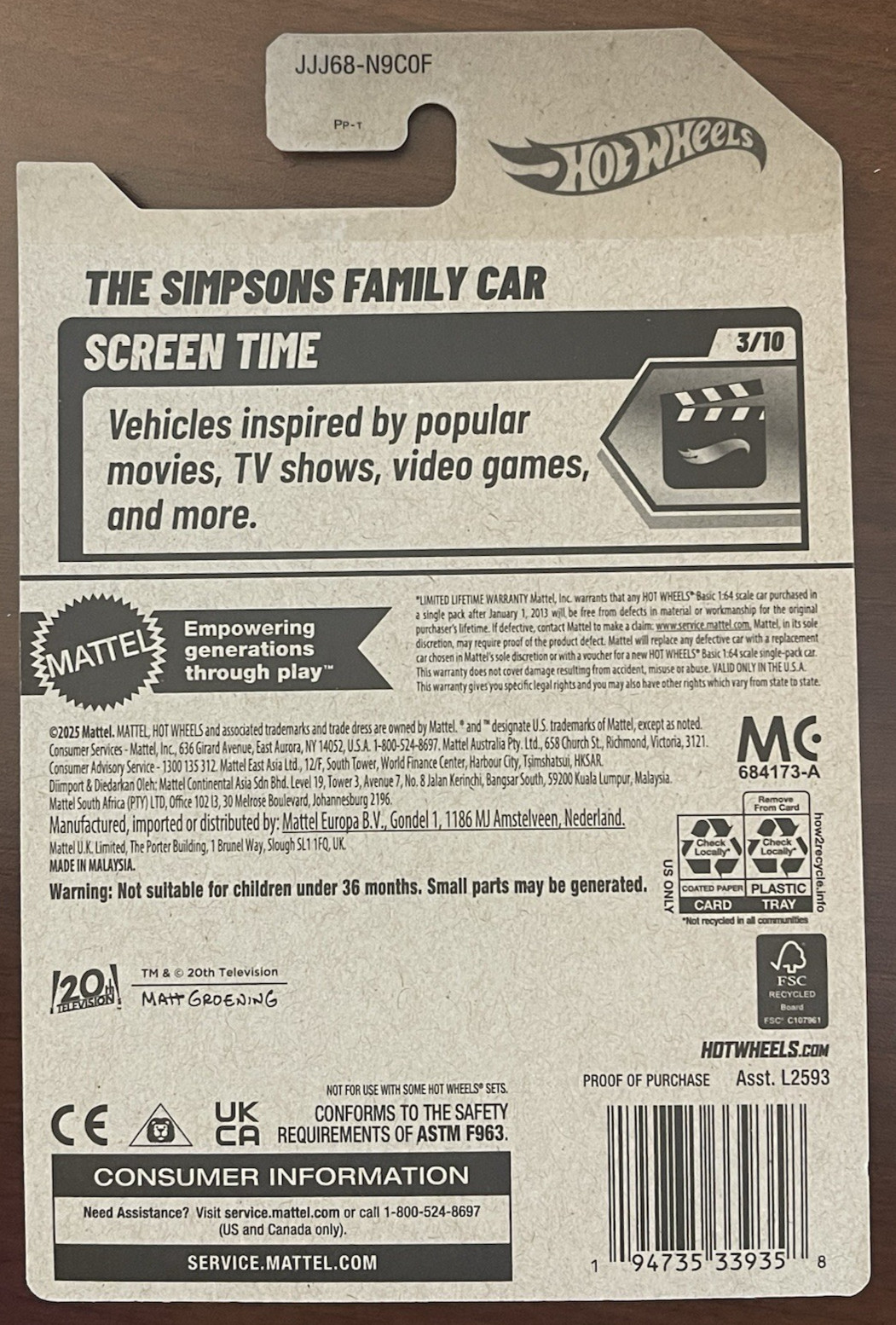 5x 2026 Hot Wheels The Simpsons Family Car Pink Screen Time