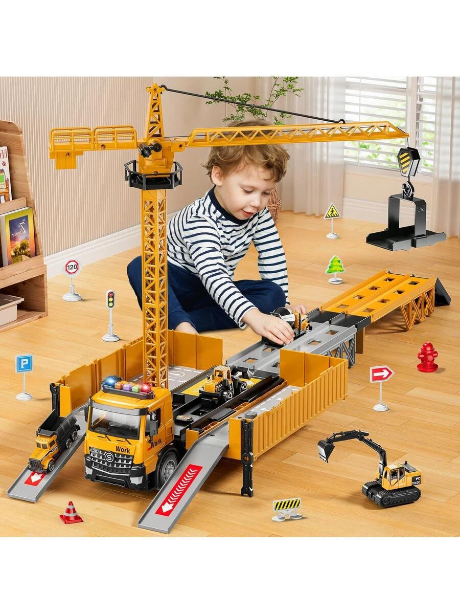 Kids Construction Truck Toys 3-8 Years, Carrier Crane Light Sound