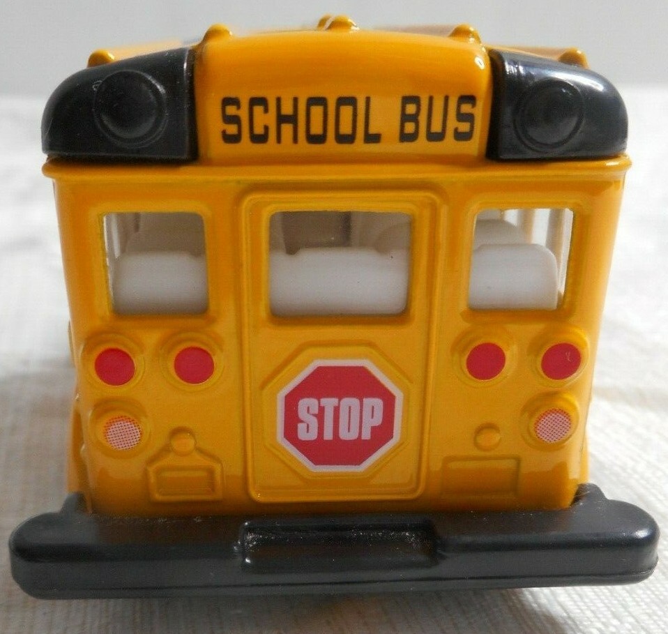 Kintoy Yellow Mini-Short School Bus Diecast Pull Back Action Stop Sign Moves