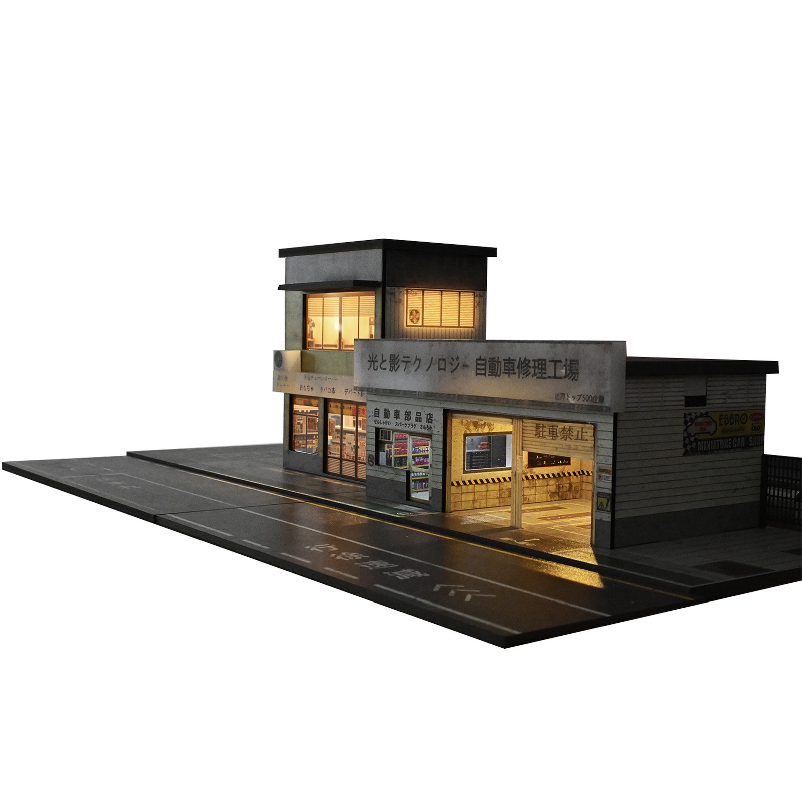 Diorama 1/64 Scale Diecast Car Garage Model LED Street Buildings Scene Gifts US