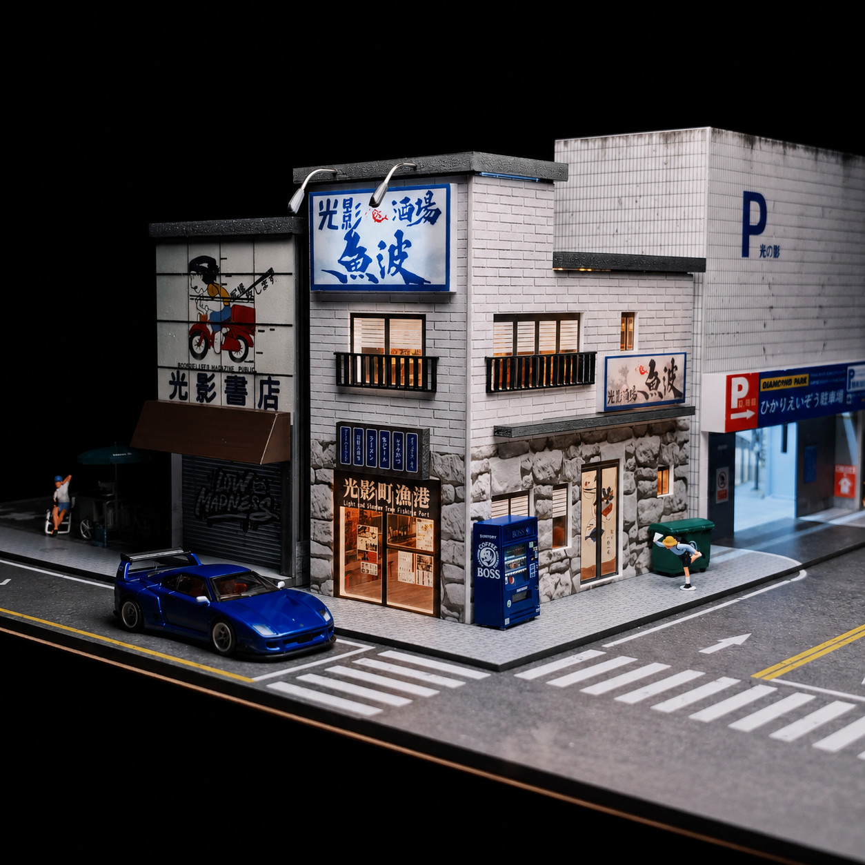 Diorama 1/64 Car Garage Model LED Lighting Factory Model Cars Display Case US