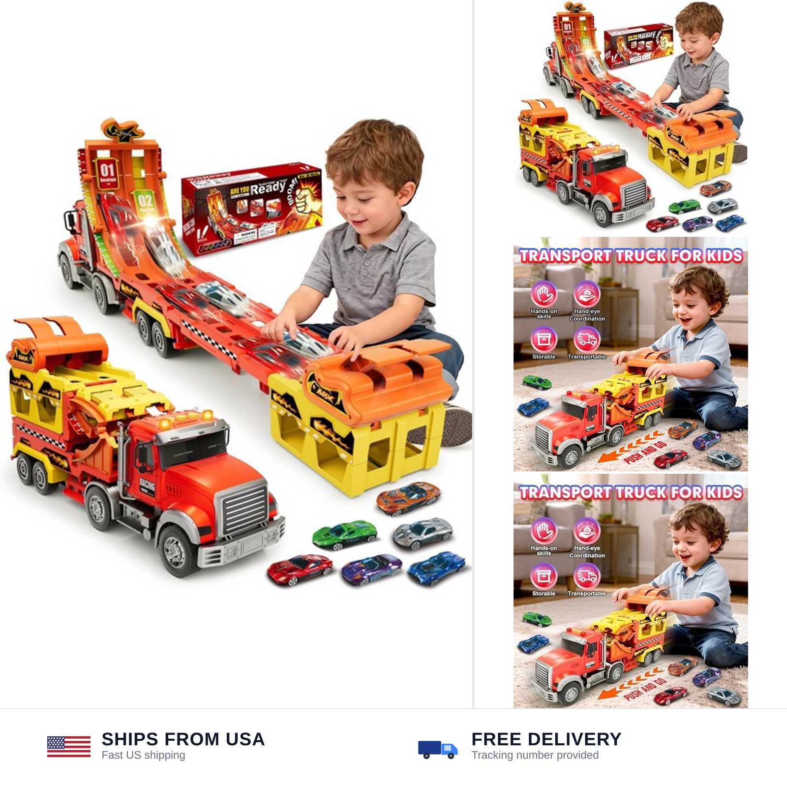 Truck Car Toys for 3, 4, 5, 6, 7, 8 Years Old Kids, Carrier Truck Race Track …