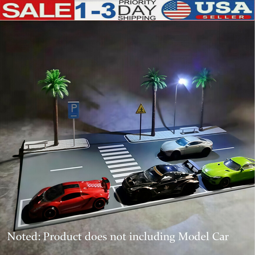 Diorama Car Parking Lot Model LED Lighting Street Road 1/64 Scene Display Model