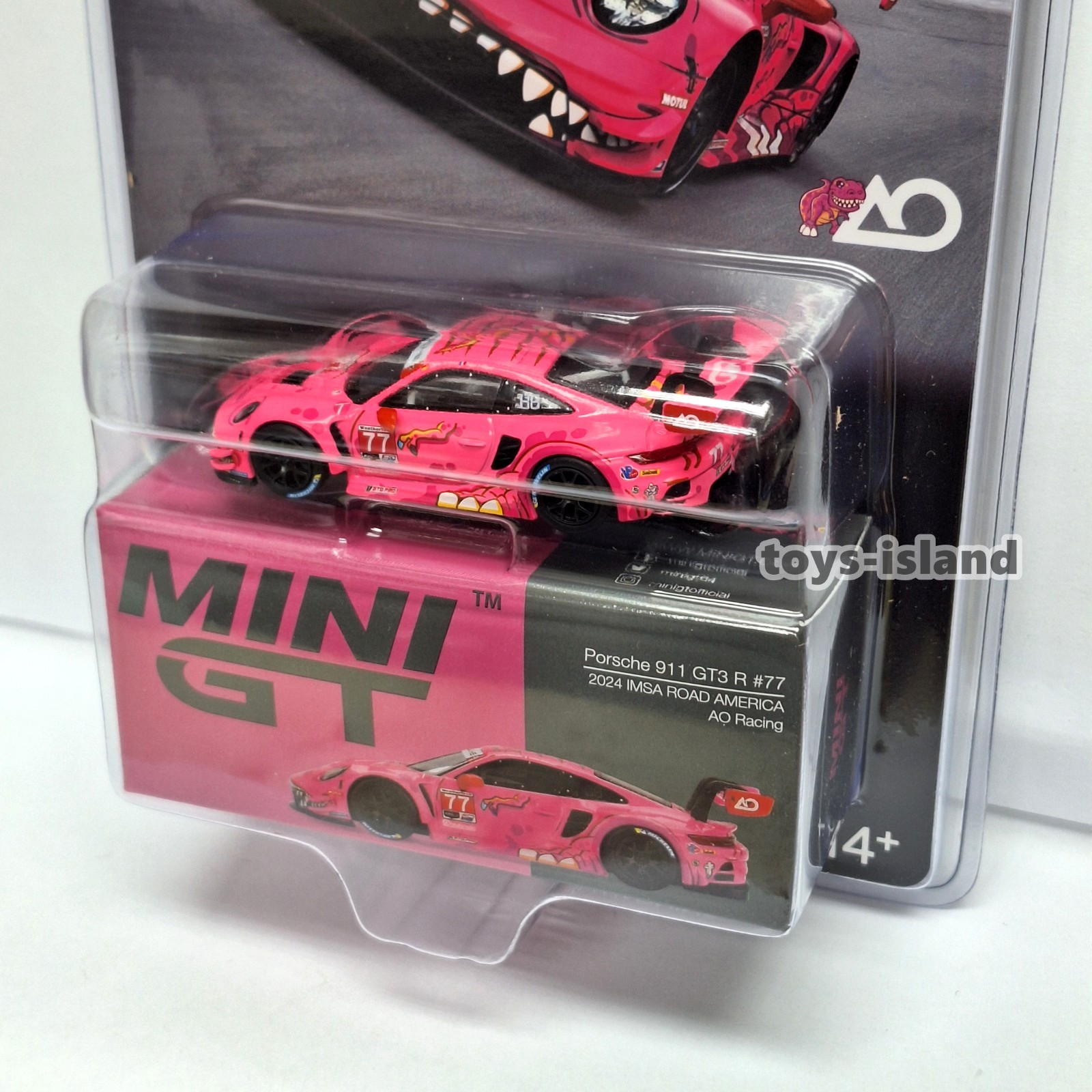 MINI GT 1052 Porsche 911 GT3 R #77 2024 IMSA Road America AO Racing New 1/64 BL