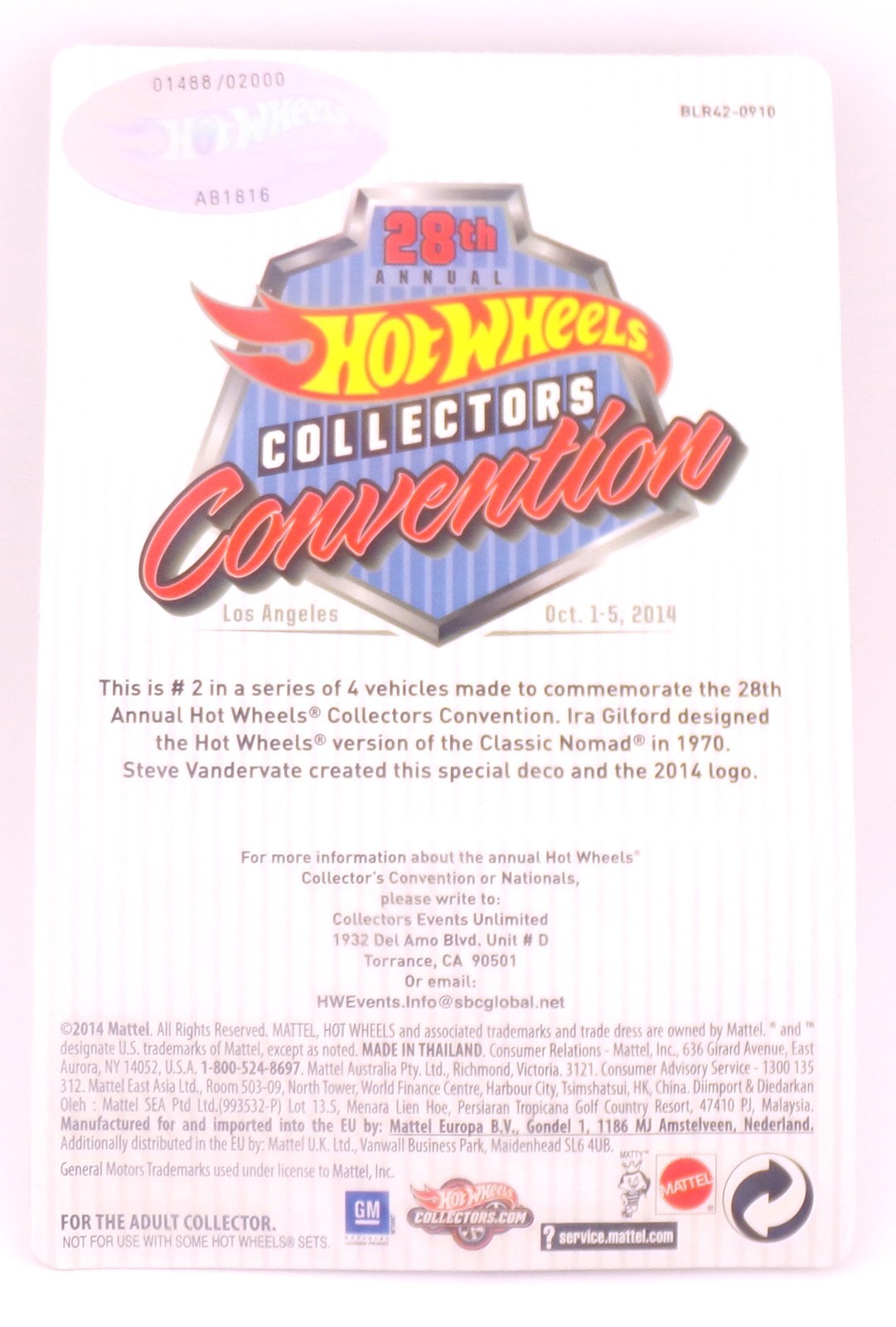 Hot Wheels Classic Nomad 28th Annual Collectors Nationals Los Angeles 1488/2000