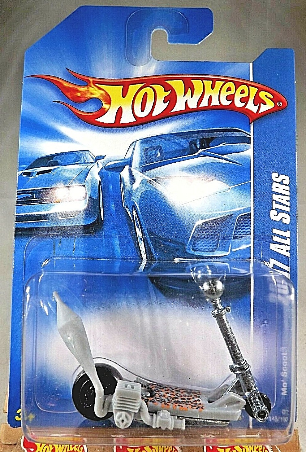 2007 Hot Wheels #145 All Stars MO’ SCOOT Gray Steel-Handle w/Black Wheels