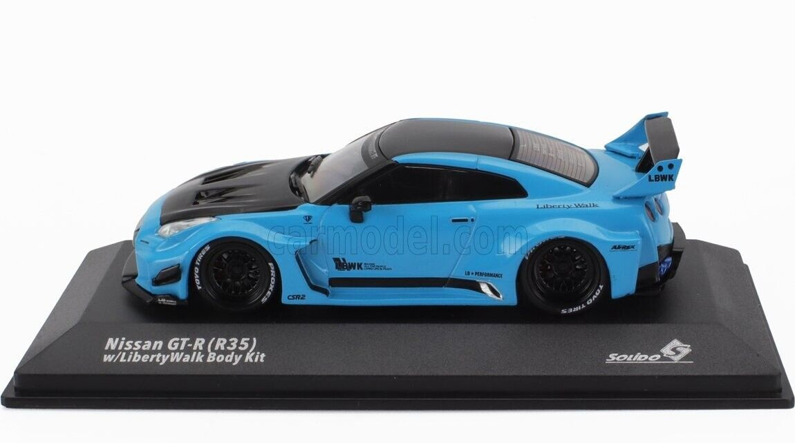 Solido 1/43 Nissan GT-R R35 LBWK Liberty Walk LB Works Body Kit Blue Drift Tuner